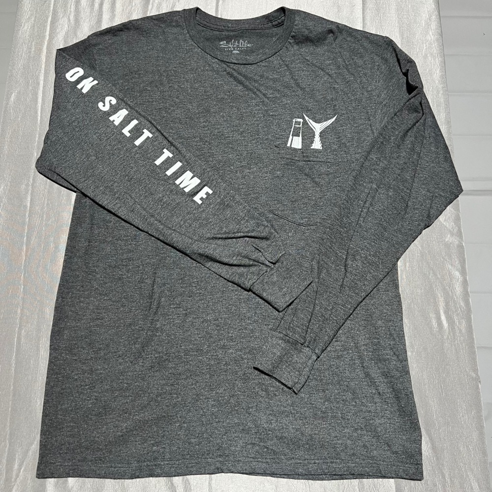 Salt Life Mens On Salt Time Long Sleeve Graphic Pocket T-Shirt‎ Gray Medium